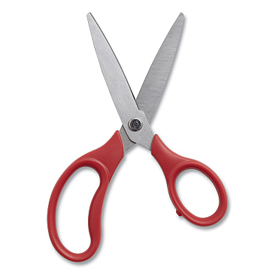 TRU RED Ambidextrous Stainless Steel Scissors, 7" Long, 3.15" Cut Length, Straight Ergonomic Red Handle (TUD24380516)