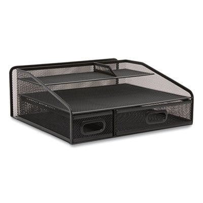 TRU RED Six Compartment Wire Mesh Accessory Holder, 2 Drawers, 12.91 x 12.01 x 5.43, Black (TUD24402483)