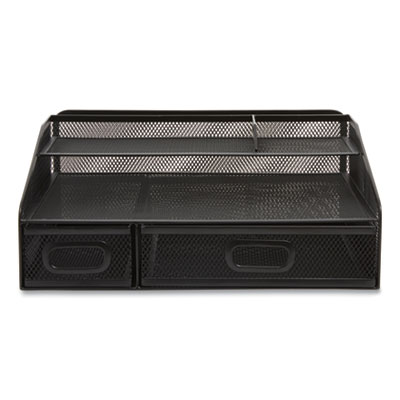 TRU RED Six Compartment Wire Mesh Accessory Holder, 2 Drawers, 12.91 x 12.01 x 5.43, Black (TUD24402483)
