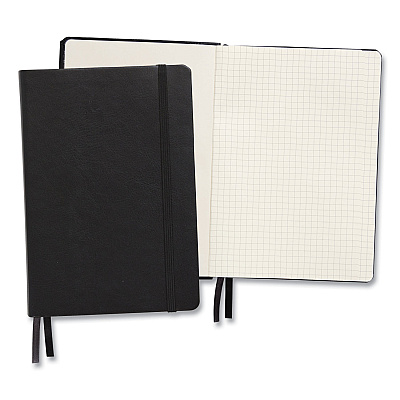 TRU RED Flexible-Cover Business Journal, Elastic Closure, 1-Subject, Quadrille Rule (5 sq/in), Black Cover, (128) 8 x 5.5 Sheets (TUD24377294)
