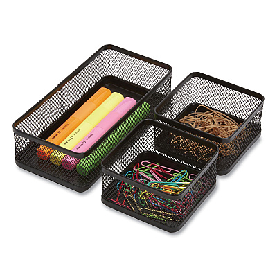 TRU RED Three Compartment Stackable Wire Mesh Desk Organizer, 8.46 x 4.92 x 4.33, Black (TUD24402473)
