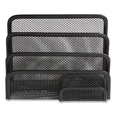 TRU RED Wire Mesh Mail Sorter with Business Card Holder, 4 Sections, #6 1/4 to #16 Envelopes, 5.59 x 3.93 x 7.55, Matte Black (TUD24402451)