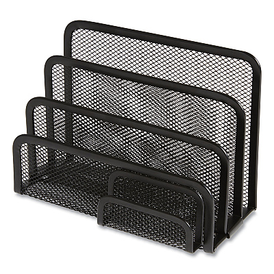 TRU RED Wire Mesh Mail Sorter with Business Card Holder, 4 Sections, #6 1/4 to #16 Envelopes, 5.59 x 3.93 x 7.55, Matte Black (TUD24402451)