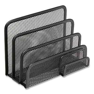 TRU RED Wire Mesh Mail Sorter with Business Card Holder, 4 Sections, #6 1/4 to #16 Envelopes, 5.59 x 3.93 x 7.55, Matte Black (TUD24402451)