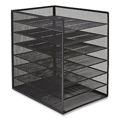 TRU RED Front-Load Enclosed Wire Mesh Horizontal Document Organizer, 6 Sections, Letter-Size, 9.25 x 13.38 x 13.38, Matte Black (TUD24402482)