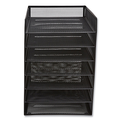 TRU RED Front-Load Enclosed Wire Mesh Horizontal Document Organizer, 6 Sections, Letter-Size, 9.25 x 13.38 x 13.38, Matte Black (TUD24402482)