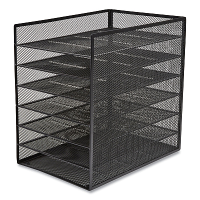 TRU RED Front-Load Enclosed Wire Mesh Horizontal Document Organizer, 6 Sections, Letter-Size, 9.25 x 13.38 x 13.38, Matte Black (TUD24402482)