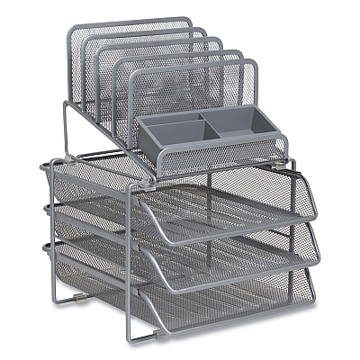 TRU RED All-in-One Wire Mesh Organizer, 10 Sections, Letter-Size, 11.61 x 13.11 x 8.86, Silver (TUD24402498)