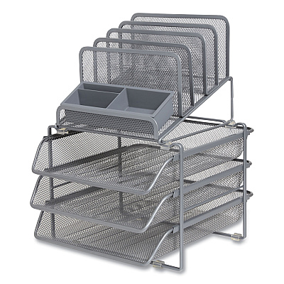TRU RED All-in-One Wire Mesh Organizer, 10 Sections, Letter-Size, 11.61 x 13.11 x 8.86, Silver (TUD24402498)