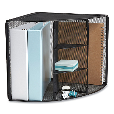 TRU RED Wire Mesh Corner Organizer, Four Sections, 5.28 x 14.17 x 19.37, Black (TUD24404806)