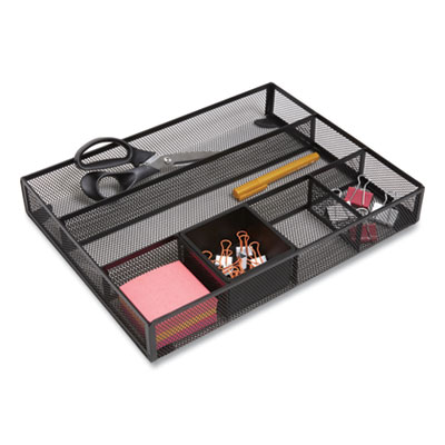 TRU RED Mesh Drawer Organizer, Six Compartment, 15.43 x 12.2 x 2.68, Black (TUD24402497)