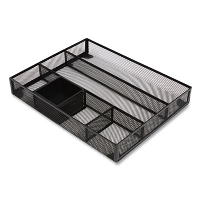 TRU RED Mesh Drawer Organizer, Six Compartment, 15.43 x 12.2 x 2.68, Black (TUD24402497)
