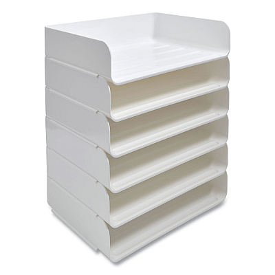 TRU RED Side-Load Stackable Plastic Document Tray, 1 Section, Letter-Size, 12.63 x 9.72 x 3.01, White, 6/Pack (TUD24380790)