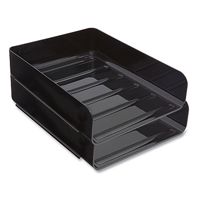TRU RED Front-Load Stackable Plastic Document Tray, 1 Section, Letter-Size, 9.81 x 12.56 x 3.01, Black, 2/Pack (TUD24380796)