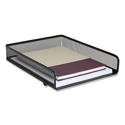 TRU RED Front-Load Stackable Wire Mesh Document Tray, 1 Section, Letter-Size, 9.37 x 12.48 x 2.32, Matte Black (TUD24402469)