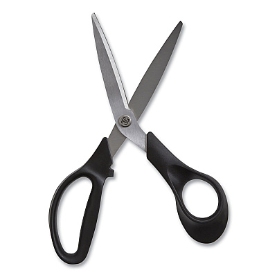 TRU RED Stainless Steel Scissors, 8" Long, 3.58" Cut Length, Offset Black Handle (TUD24380513)