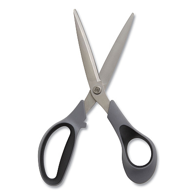 TRU RED Non-Stick Titanium-Coated Scissors, 8" Long, 3.86" Cut Length, Straight Gray/Black Handle, Gun-Metal Gray Blades (TUD24380509)