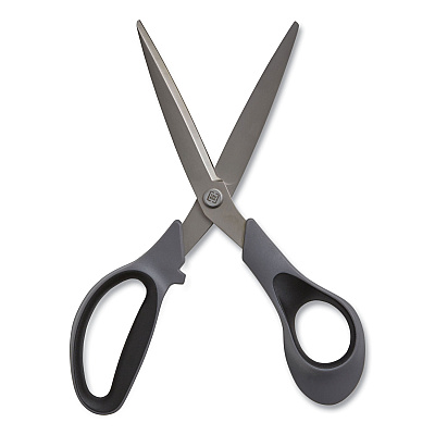 TRU RED Non-Stick Titanium-Coated Scissors, 8" Long, 3.86" Cut Length, Straight Gray/Black Handle, Gun-Metal Gray Blades, 2/Pack (TUD24380514)