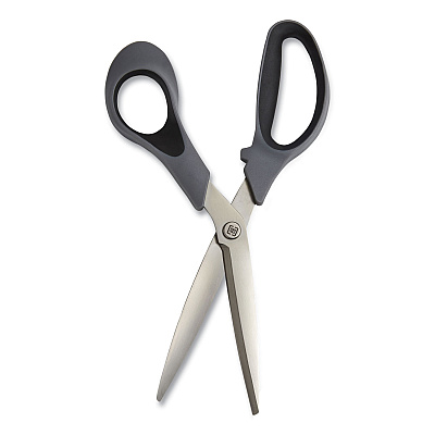 TRU RED Non-Stick Titanium-Coated Scissors, 8" Long, 3.86" Cut Length, Straight Gray/Black Handle, Gun-Metal Gray Blades, 2/Pack (TUD24380514)
