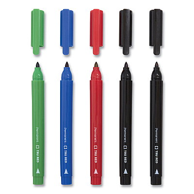 TRU RED Permanent Marker, Pen-Style, Fine Bullet Tip, Assorted Colors, 12/Pack (TUD24376650)