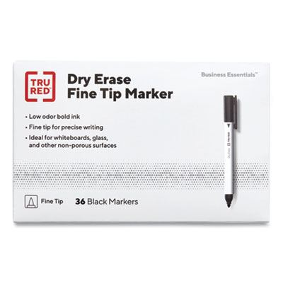 TRU RED Dry Erase Marker, Pen-Style, Fine Bullet Tip, Black, Dozen (TUD24376605)