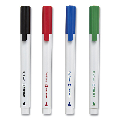 TRU RED Dry Erase Marker, Pen-Style, Fine Bullet Tip, Assorted Colors, 4/Pack (TUD24376590)