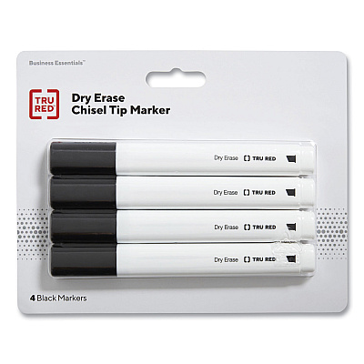 TRU RED Dry Erase Marker, Tank-Style, Medium Chisel Tip, Black, 4/Pack (TUD24376614)