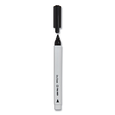 TRU RED Dry Erase Marker, Pen-Style, Fine Bullet Tip, Black, 4/Pack (TUD24376609)