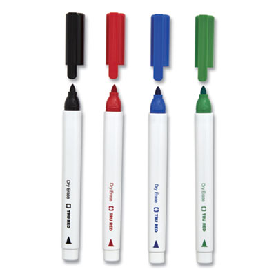 TRU RED Dry Erase Marker, Pen-Style, Fine Bullet Tip, Assorted Colors, 12/Pack (TUD24376602)