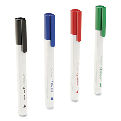 TRU RED Dry Erase Marker, Pen-Style, Fine Bullet Tip, Assorted Colors, 4/Kit (TUD24398947)