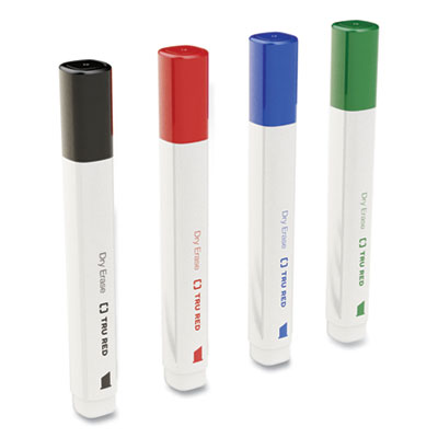 TRU RED Dry Erase Marker, Tank-Style, Medium Chisel Tip, Assorted Colors, 4/Kit (TUD24398950)