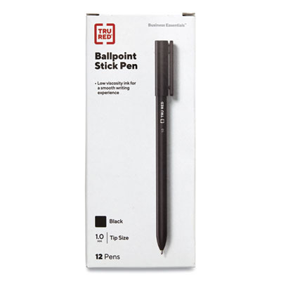 TRU RED Ballpoint Pen, Stick, Medium 1 mm, Black Ink, Black Barrel, Dozen (TUD24328149)