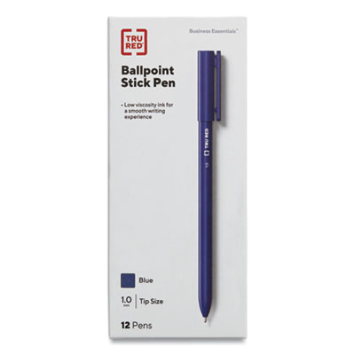 TRU RED Ballpoint Pen, Stick, Medium 1 mm, Blue Ink, Blue Barrel, Dozen (TUD24326833)