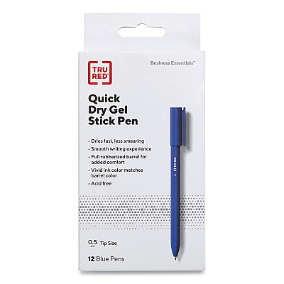 TRU RED Quick Dry Gel Pen, Stick, Fine 0.5 mm, Blue Ink, Blue Barrel, Dozen (TUD24377023)