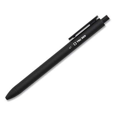 TRU RED Quick Dry Gel Pen, Retractable, Medium 0.7 mm, Black Ink, Black Barrel, Dozen (TUD24377026)