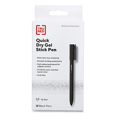 TRU RED Quick Dry Gel Pen, Stick, Fine 0.5 mm, Black Ink, Black Barrel, Dozen (TUD24377030)