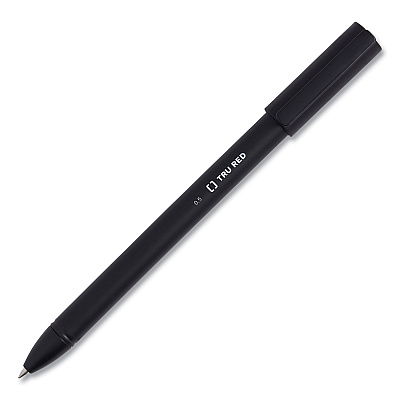 TRU RED Quick Dry Gel Pen, Stick, Fine 0.5 mm, Black Ink, Black Barrel, Dozen (TUD24377030)