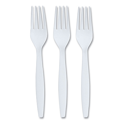 Perk Heavyweight Plastic Cutlery, Fork, White, 100/Pack (PRK24390999)
