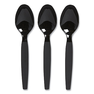 Perk Heavyweight Plastic Cutlery, Teaspoon, Black, 100/Pack (PRK24390993)