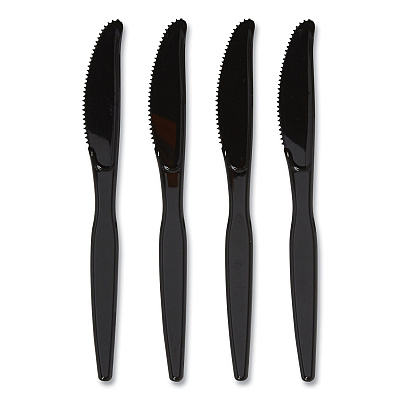 Perk Heavyweight Plastic Cutlery, Knives, Black, 100/Pack (PRK24390997)