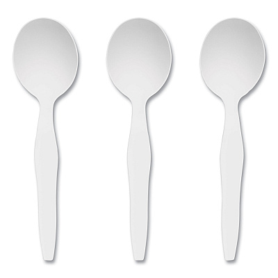 Perk Heavyweight Plastic Cutlery, Soup Spoon, White, 100/Pack (PRK24391000)