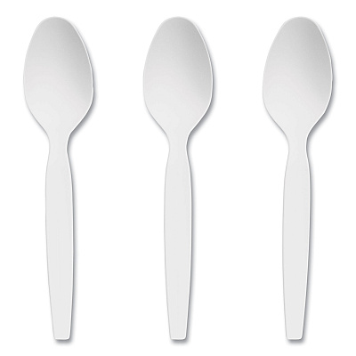Perk Heavyweight Plastic Cutlery, Teaspoon, White, 100/Pack (PRK24390995)