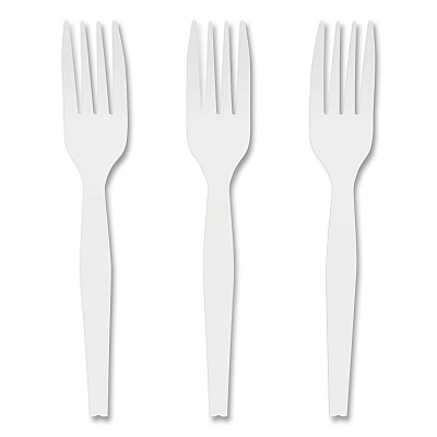 Perk Mediumweight Plastic Cutlery, Fork, White, 1,000/Pack (PRK24390989)
