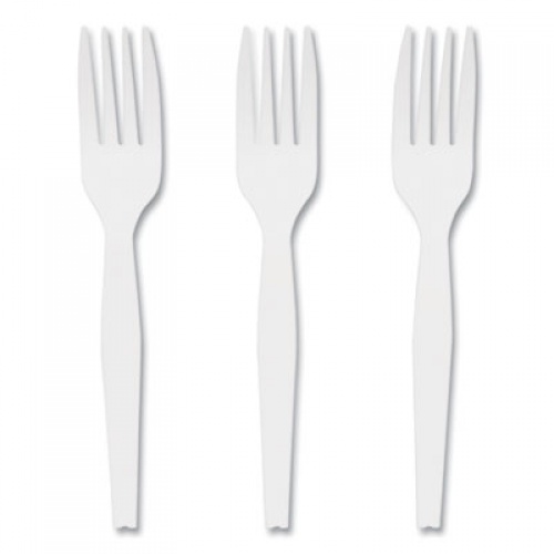 Perk Mediumweight Plastic Cutlery, Fork, White, 1,000/Pack (24390989)