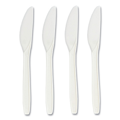 Perk Mediumweight Plastic Cutlery, Knife, White, 300/Pack (PRK24390991)