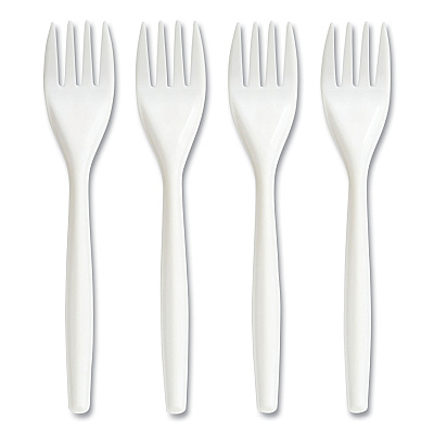 Perk Mediumweight Plastic Cutlery, Fork, White, 300/Pack (PRK24390987)