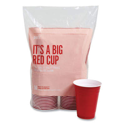 Perk Plastic Cold Cups, 16 oz, Red, 50/Pack (PRK24375272)