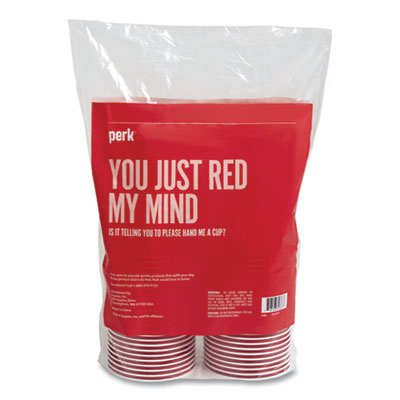 Perk Plastic Cold Cups, 16 oz, Red, 50/Pack (PRK24375272)