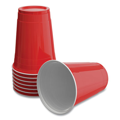 Perk Plastic Cold Cups, 16 oz, Red, 50/Pack (PRK24375272)