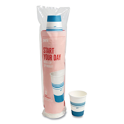 Perk Paper Hot Cups, 12 oz, White/Blue, 50/Pack (PRK24375253)